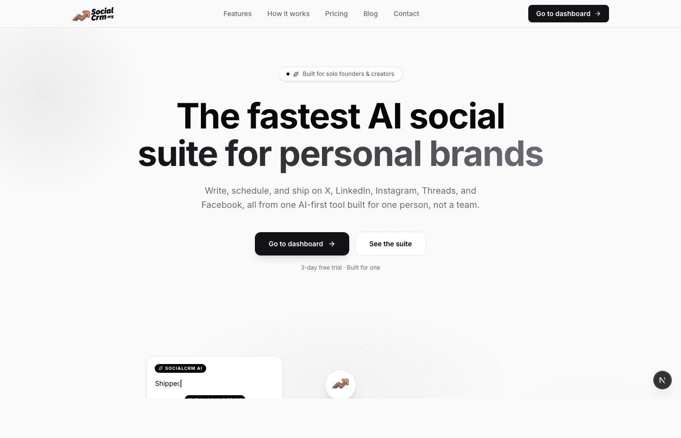 SocialCRM landing page hero section