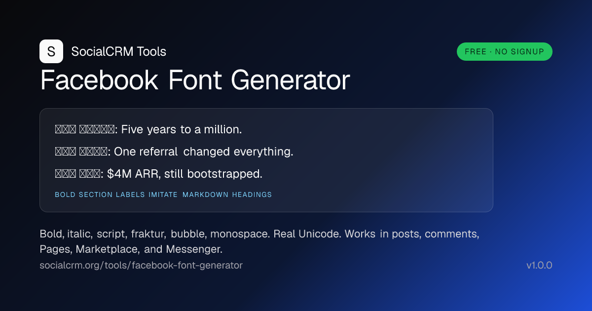 Facebook Font Generator: Convert text to bold, italic, script, fraktur, bubble, and monospace Unicode for Facebook posts, comments, Page names, and group threads.