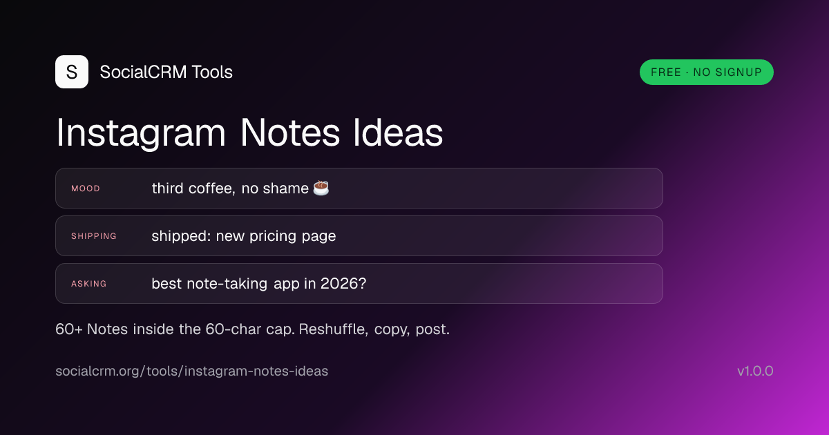 Instagram Notes Ideas: 60+ Instagram Notes prompts inside the 60-character cap, across mood, thinking, shipping, asking, and quote formats.
